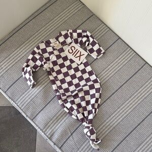 Checkered 100% Organic Cotton 0-3 months snap onesie with tie bottom